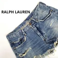 RALPH LAURENデニムショートパンツ青色３０サイズダメージ加工あり