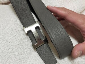 HERMES　エルメス　ベルト　バックル　グレー　リバーシブル　メンズ　レディース