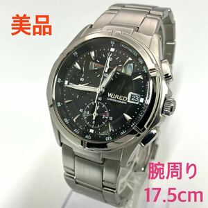 美品☆電池新品☆送料込☆セイコー SEIKO ワイアード WIRED メンズ腕時計 クロノグラフ スモセコ ブラック 人気モデル 7T92-0GB0 AGBV139