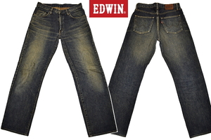 K-3345★美品★EDWIN エドウィン 40505 X-JEANS 405★日本製 色落ち抜群ヴィンテージ加工 濃紺インディゴTABデニム ストレートジーンズ W31