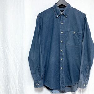 80s Polo Ralph Lauren ボタンダウンデニムシャツ　インディゴシャツ 長袖シャツ ラルフローレン 紳士 PURE QUALITY コットン 15