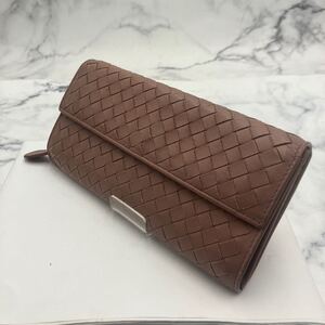 $【売り切り】BOTTEGA VENETA ボッテガヴェネタ イントレチャート 長財布 レザー ピンク ブランド小物 レディース 