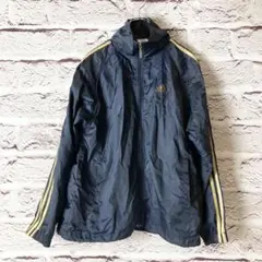 1871:adidas ウインドブレーカー　スポーツ　ジョギング　ネイビー　M