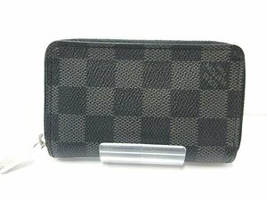 ☆LOUIS VUITTON ルイヴィトン ダミエ グラフィット N63076 ラウンドファスナー ミニ財布 コインケース 小銭入れ カードケース 中古☆