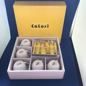 山46、CoLoriコーヒーカップセット(皿、スプーン、カップ)