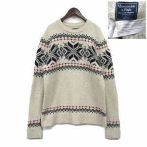 サイズ L アバクロンビー&フィッチ Abercrombie&Fitch クルーネック ニット セーター 柄 デザイン アイボリー 古着 2JA3094