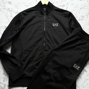 極美品/XLサイズ◎エンポリオアルマーニ セットアップ EMPORIO ARMANI ジャージ トラックジャケット EA7ロゴ スウェット ブルゾン ブラック