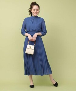 【定価1.8万】アナトリエ ウエストシャーリングシフォンプリーツワンピース36ブルーab3 anatelier