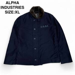 ALPHA INDUSTRIES アルファインダストリーズ N-1 デッキジャケット ミリタリージャケット ステンシル 紺 ネイビー xl メンズ ワンポイント