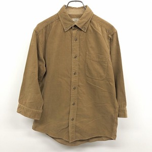 GREEN LABEL RELAXING UNITED ARROWS 細畝 コーデュロイシャツ 7分袖 ボタンダウン ロングテール 綿100% S ベージュブラウン 茶系 メンズ