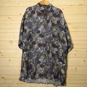 ◎美品！PURE◆シルク100％ silk 半袖 シャツ 柄シャツ 薄手 総柄 古着◆メンズ グレー Sサイズ◆AA0345