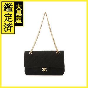 CHANEL　シャネル　マトラッセＷフラップＷチェーンショルダー　ブラック/GP　ジャージ【430】2143000680914