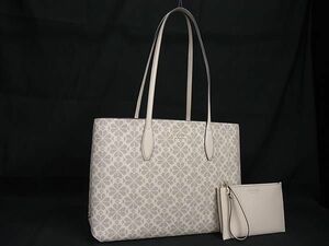 1円 ■美品■ kate spade ケイトスペード レザー ポーチ付き トートバッグ ショルダー 肩掛けかばん アイボリー系×ベージュ系 AY6300