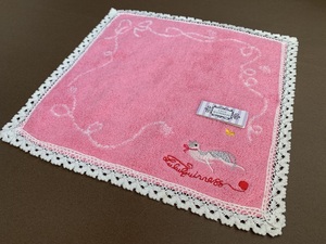 ★新品未使用★LULU GUINNESS★ルルギネス★かわいいネコ★刺繍ロゴ付タオルハンカチ★紙タグ付き★送料無料