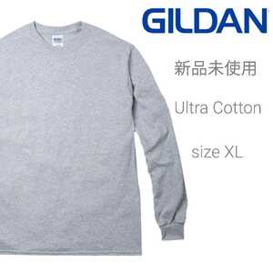 新品未使用 ギルダン ウルトラコットン 6oz 無地 長袖Tシャツ グレー XL