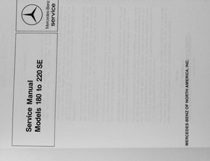 M/BENZ Models 180 to 220SE Service Manual