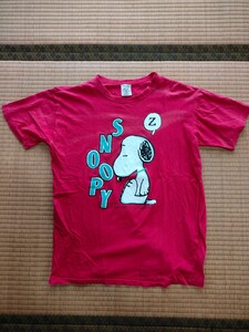 PEANUTS/Tシャツ/M/コットン/RED/スヌーピー/フロントプリント