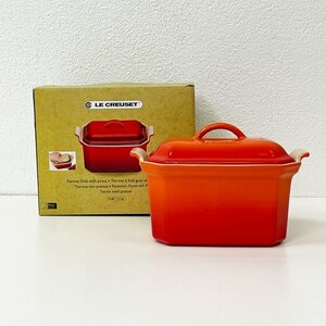 ● ルクルーゼ LE CREUSET テリーヌ型 TERRINE WITH PRESS プレス付き 0.6L フレイム ストーンウェア 箱付き 未使用品