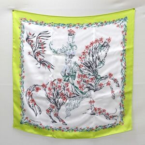 【送料無料】未使用品 HERMES エルメス カレ70 カレヴィンテージ 花咲く馬 CHEVAL FLEURI 黄色系 シルクスカーフ ショール 23-6958