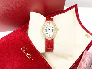 カルティエ Cartier ベニュワール K18YG レディース 時計 レザー 腕時計 クォーツ ヴィンテージ 2重ダイヤ 電池交換済み (浜91)