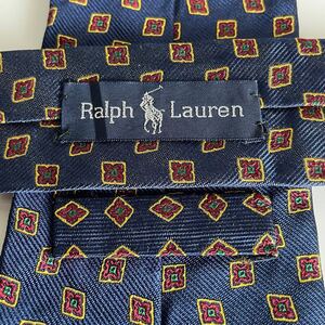 RALPH LAUREN（ ラルフローレン)紺赤花スクエアドットデザインネクタイ