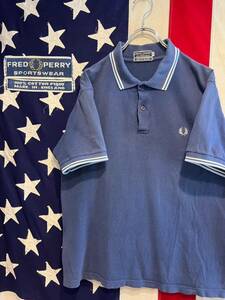 ★00s★英国製★FRED PERRY★フレッドペリー★M4288SP★半袖ポロシャツ★鹿の子★刺繍ロゴ★月桂樹★ライン★ネイビー★紺★Sサイズ★