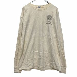 GILDAN 長袖 プリント Tシャツ L ベージュ ギルダン バックプリント 古着卸 アメリカ仕入 a505-6723