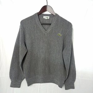 LACOSTE ラコステ セーター 長袖 Vネック サイズ３(Ｌ位）グレー 毛100％ ワンポイント ワニ ニット ウール 衣類 トップス 【道楽札幌】