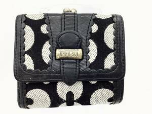 【621②】中古 ANNA SUI アナスイ 三つ折り財布 がま口 小銭入れ付 白黒 レザー 革 財布 レディース