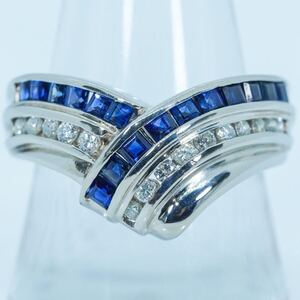 ★1円〜★S1.17/D0.30ct PT900 9.7g ♯16 鑑定付 天然サファイヤダイヤモンド Natural Sapphire Diamond Platinum プラチナ 白金 Ring 指輪