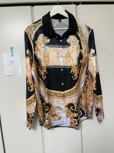 27-2 ドレス シャツ 長袖 M VERSACE ヴェルサーチ ベルサーチ 風 柄シャツ Yシャツ 派手 バロック アニマル 総柄 チェーン柄