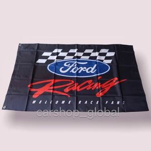 フォード Ford レーシング バナー フラッグ 旗 ガレージ 部屋 90×150cm 特大 リングバックル付 マスタング/エクスプローラー/フォーカス