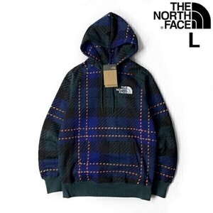 1円～!売切!【正規新品】THE NORTH FACE◆W HOLIDAY HOODIE パーカー US限定 上質 キャンプ 裏起毛 ロゴ刺繍(L)青 緑 チェック柄 181130-35