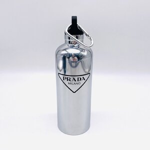 プラダ PRADA ウォーターボトル タンブラー 水筒 三角ロゴプレート 500ml ステンレス シルバー ブラック カラビナ 6-7-382