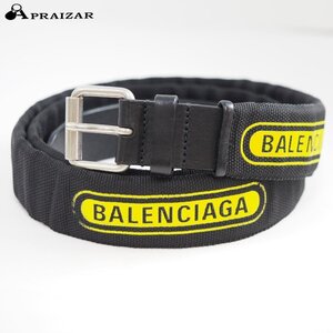 BALENCIAGA バレンシアガ ナイロン レザー　ウェビング ベルト ブラック/イエロー [65967]