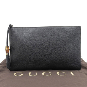 【本物保証】 布袋付 超美品 グッチ GUCCI バンブー セカンドバッグ クラッチバッグ レザー ブラック 黒 376858 502752 タッセル シンプル