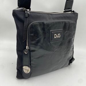 美品◆DOLCE&GABBANA ドルチェ＆ガッバーナ*本革/シボレザー*クロスボディ*ショルダーバッグ*メンズ*サコッシュ*黒*シルバー金具 斜め掛け