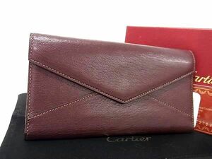 1円 ■美品■ Cartier カルティエ レ マスト レザー 三つ折り 長財布 ウォレット 小銭入れ 札入れ メンズ レディース ボルドー系 AX7269