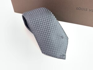 美品　ルイ・ヴィトン　Louis　Vuitton　クラヴァット　マイクロダミエ　シルクネクタイ　グレー　剣先：8.5cm　同梱不可　YNT-931