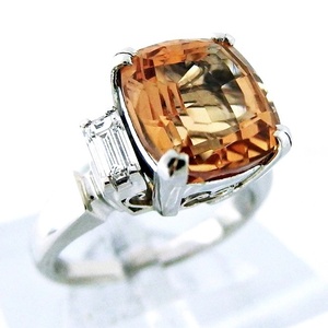 Pt900 ★ プラチナ 指輪 リング ◆インペリアルトパーズ5.50ct ◇ダイヤモンド0.44ct ●10号 ■ソーティング付き【中古】/10023964