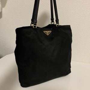 良品　PRADA プラダ ナイロン ブラック トートバッグ ハンドバッグ ゴールド金具　ブラック系 