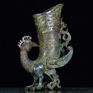 旧藏 青銅器 中国漢代青銅鳳杯 時代物 中國古美術 極細工 擺件 置物 賞物 唐物 古美術品 DYW59