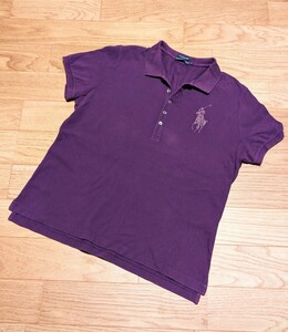 POLO RALPH LAUREN★クリスタルビッグホース♪半袖ポロシャツ★葡萄色★レディースXXL★ラルフローレン THE SKINNY POLO★普段着に♪