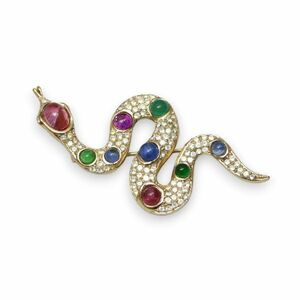 良品 ◆超レア◆ 正規品 Vintage Christian Dior クリスチャン ディオール アクセサリー カラーストーン スネーク ブローチ ゴールド