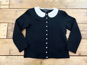 agns b. ENFANT/アニエスベー アンファン カラー刺繍クルーネックカーディガン 8ans キッズ 子供服 女の子用 ブラック ★