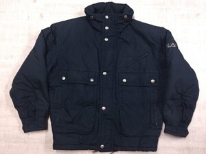 フィラ FILA Magic Line オールド レトロ スポーツ ストリート スキー スノボ 古着 中綿ジャケット メンズ コットン混合 フード収納可 紺