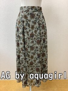 AG by アクアガール (aquagirl) タグ付き未使用 薄カーキに茶系ボタニカル柄 シフォンスカート サイズM