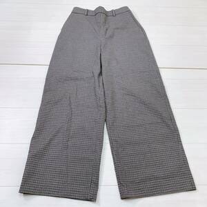 YH0748 美品 UNIQLO ユニクロ レディース チェック柄 ワイドパンツ Mサイズ ブラウン 茶 カジュアルスタイル かわいい 万能 USED 古着