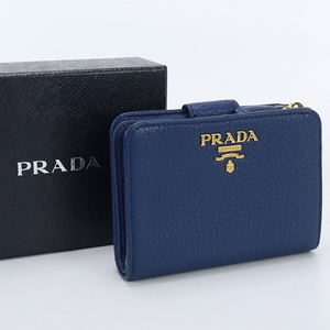 中古プラダPRADA ヴィッテログレインレザー財布 レザー 1ML018 2E3A F0016 ブルー系　 ランク：AB us-2 レディース