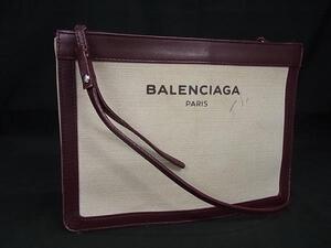 1円 BALENCIAGA バレンシアガ ネイビーポシェット キャンバス×レザー クロスボディ ショルダーバッグ アイボリー系×ボルドー系 FH3495